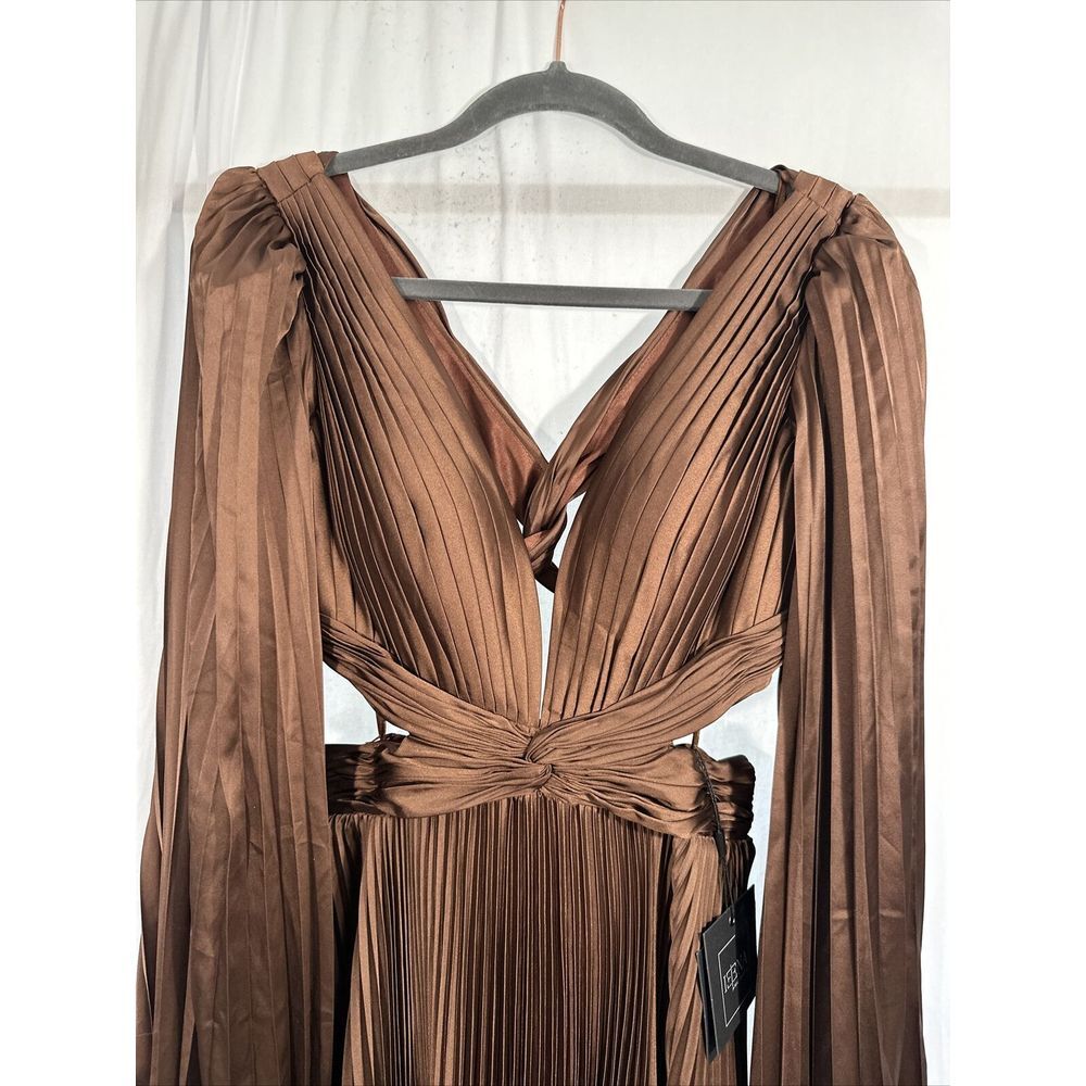 NWT IEENA Mac Duggal [ 6 ] Long Sleeve Pleat Charmeuse CutOut Gown Espresso S957 - Picture 9 of 14